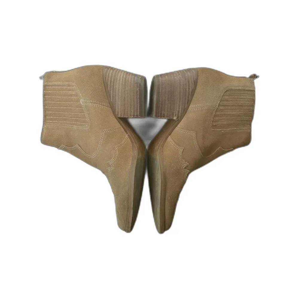 ~ Sam Edelman Suede Ankle Boots 8 Leather Booties Size Tan Camel Brown Western